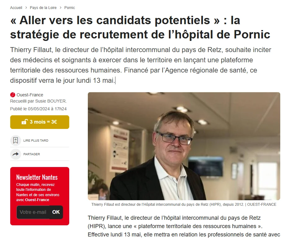 Article de presse sur le lancement de la plateforme territoriale RH